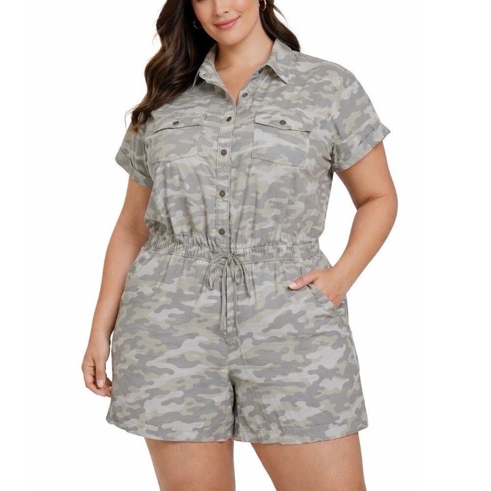 Ashley Stewart romper Camo print Twill Cargo jumper Plus SZ 22